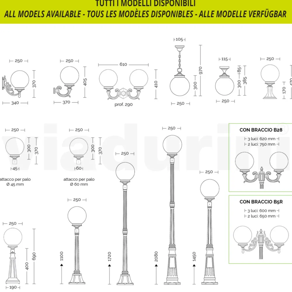 Viadurini Lighting Garten-Wandlampen-Gartenapplikation aus weißem Aluminium mit Opalkugel - Trovabianco