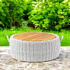 Viadurini in the Garden Garten Beistelltisch-Gartencontainertisch aus Teakholz und Seilgeflecht - Arjuna