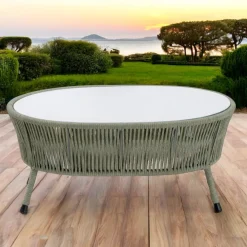 Viadurini in the Garden Garten Beistelltisch-Garten-Couchtisch aus Aluminium, geflochtenem Seil und Glas - Asteria