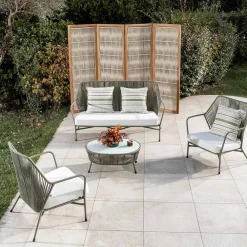 Viadurini in the Garden Garten Beistelltisch-Garten-Couchtisch aus Aluminium, geflochtenem Seil und Glas - Asteria