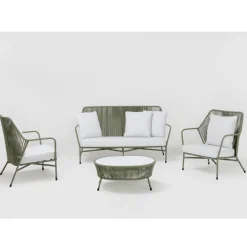 Viadurini in the Garden Garten Beistelltisch-Garten-Couchtisch aus Aluminium, geflochtenem Seil und Glas - Asteria