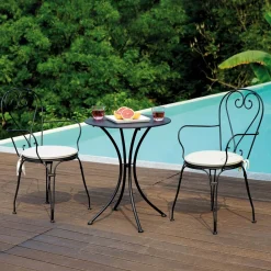 Viadurini in the Garden Garten Beistelltisch-Garten-Couchtisch aus schwarz lackiertem Eisen mit runder Platte - Gendron