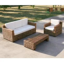 Viadurini in the Garden Garten Beistelltisch-Garten-Couchtisch mit natürlicher Bananenflechtstruktur - Dish