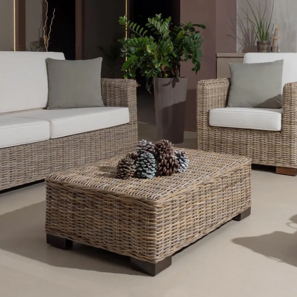 Viadurini in the Garden Garten Beistelltisch-Garten-Couchtisch-Hocker in grauem Kubù mit Kissen - Cerys