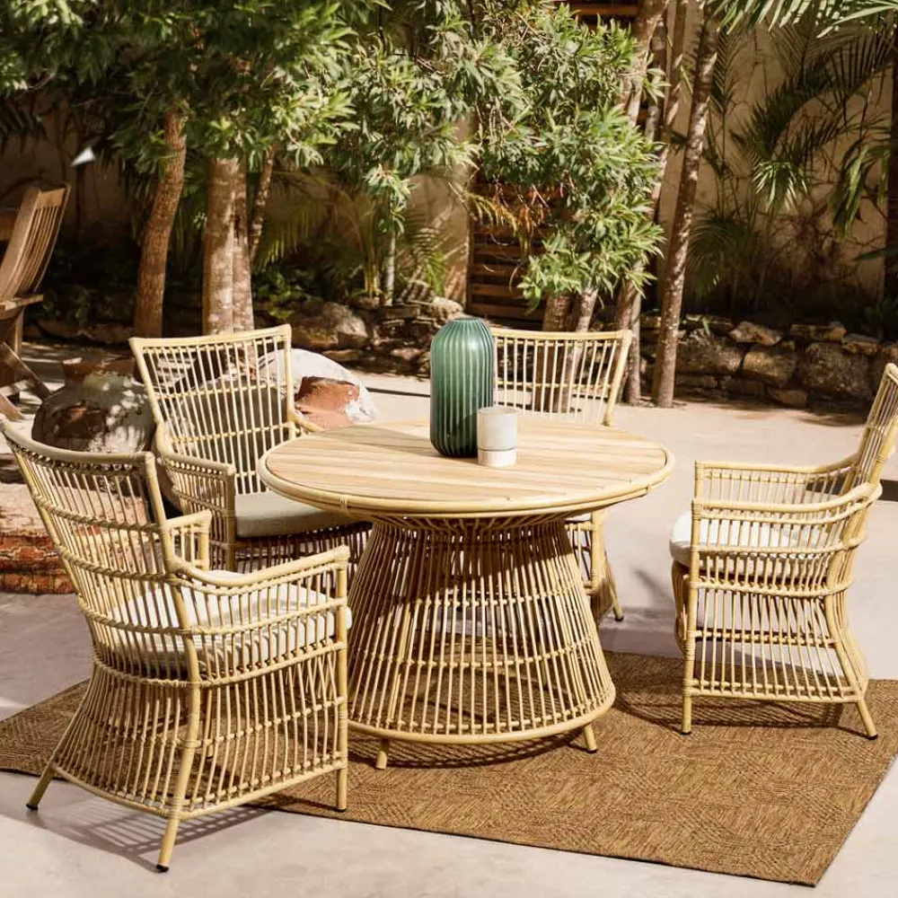 Viadurini in the Garden Gartentische Aus Teakholz-Garten-Esstisch aus Aluminium und Teakholzplatte-Svlk – Matter