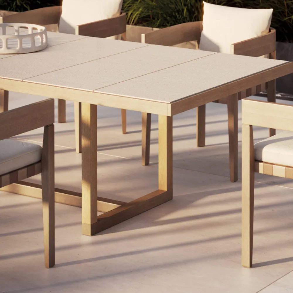 Viadurini in the Garden Gartentische Aus Teakholz-Garten-Esstisch aus Iroko-Holz und Steingut Made in Italy - Bresson