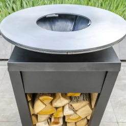 Viadurini in the Garden Holzofengrill-Gartengrill mit Feuerbetrieb, Kochplatte und Holzhalterung - Ferran