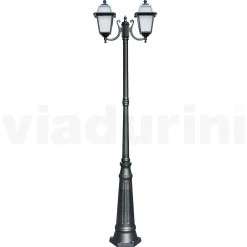 Viadurini Lighting Gartenlampion-Gartenlaternenpfahl 238 cm hoch aus anthrazitfarbenem Aluminium und sandgestrahltem Glas - Elric