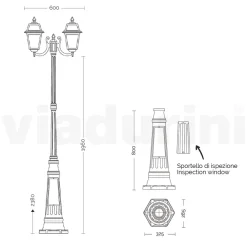 Viadurini Lighting Gartenlampion-Gartenlaternenpfahl 238 cm hoch aus anthrazitfarbenem Aluminium und sandgestrahltem Glas - Elric