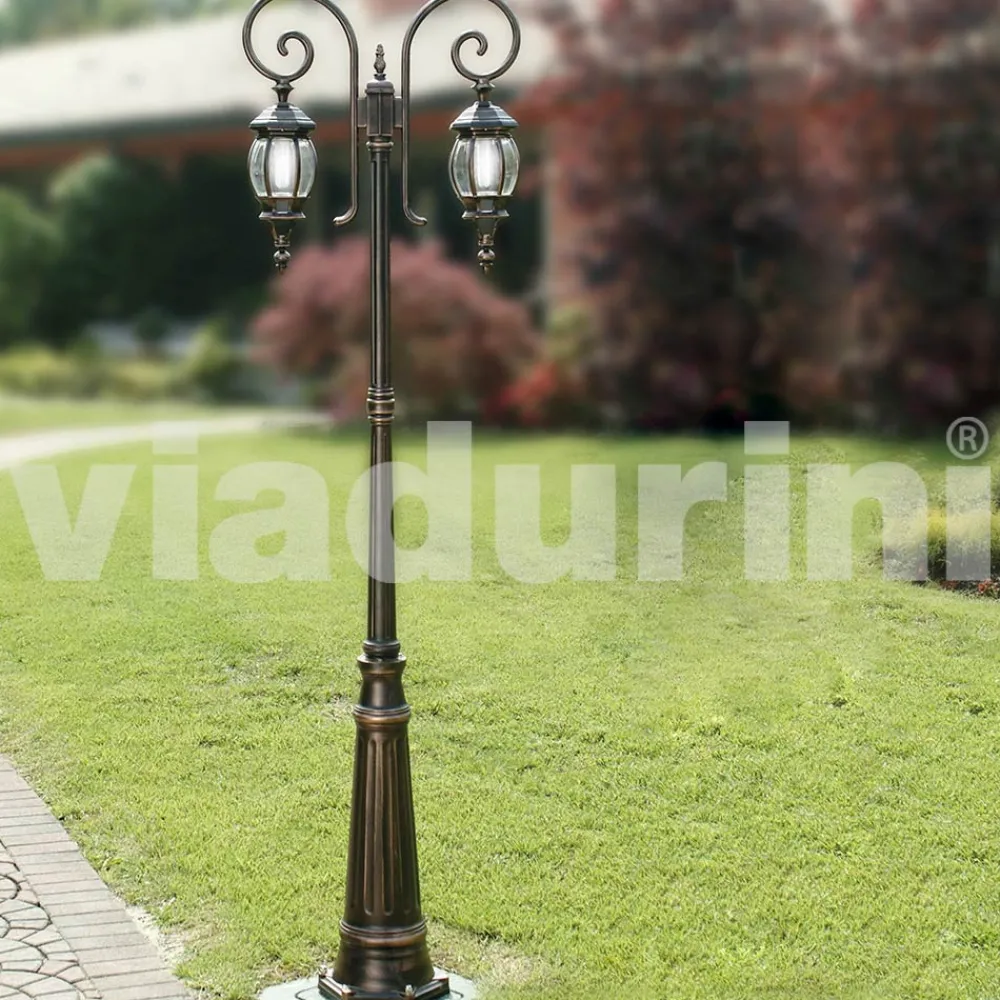 Viadurini Lighting Gartenlampion-Gartenlaternenpfahl mit 2 Leuchten aus Aluminiumdruckguss, hergestellt in Italien, Anika