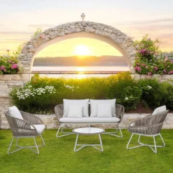 Viadurini in the Garden Garten Lounge Set-Gartenlounge aus Aluminium und Seilgeflecht - Alcor