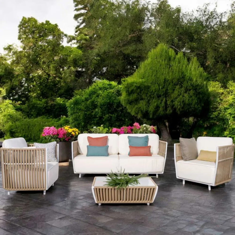 Viadurini in the Garden Garten Lounge Set-Gartenlounge aus weißem Aluminium und Stoff - Eugene