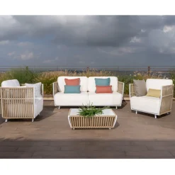 Viadurini in the Garden Garten Lounge Set-Gartenlounge aus weißem Aluminium und Stoff - Eugene