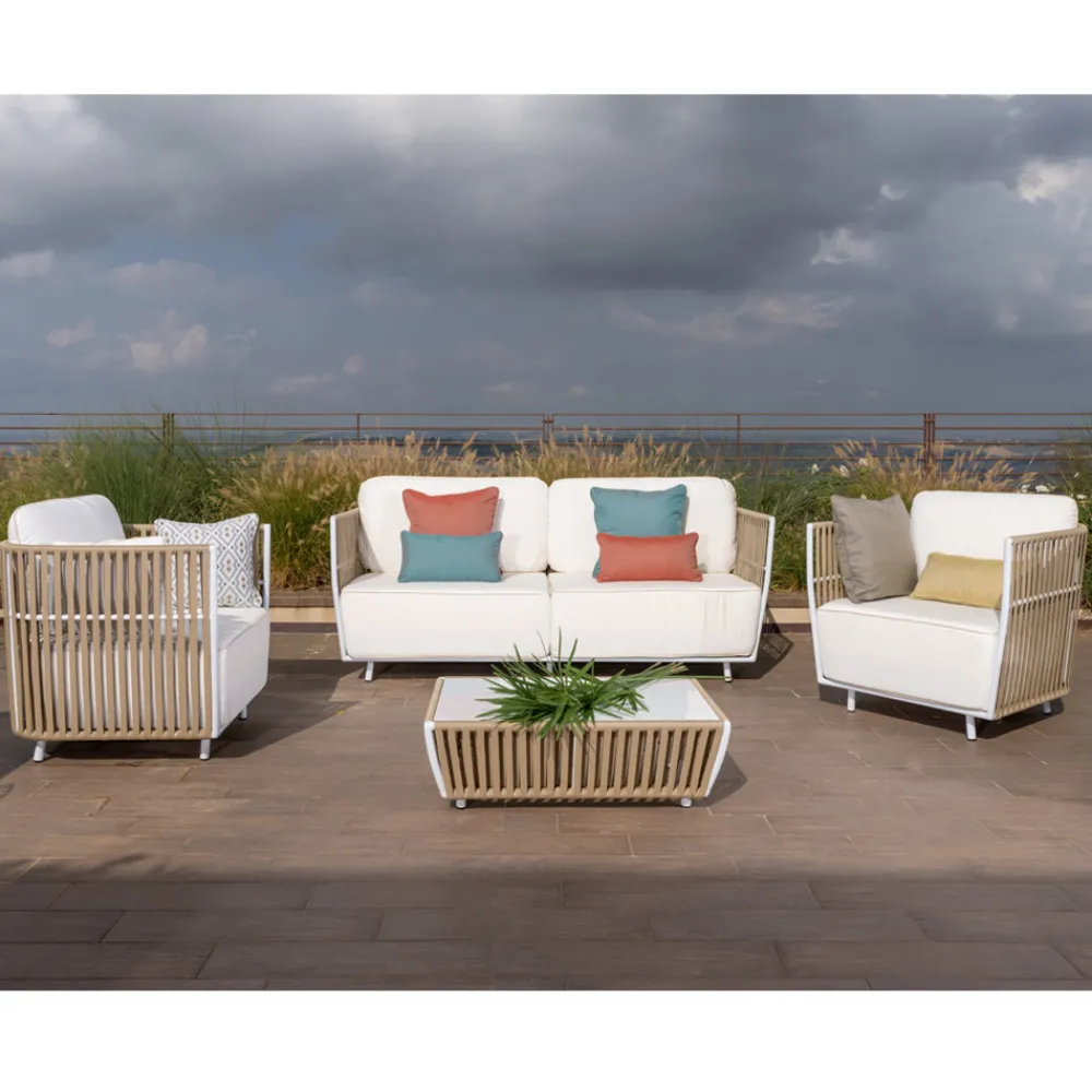 Viadurini in the Garden Garten Lounge Set-Gartenlounge aus weißem Aluminium und Stoff - Eugene