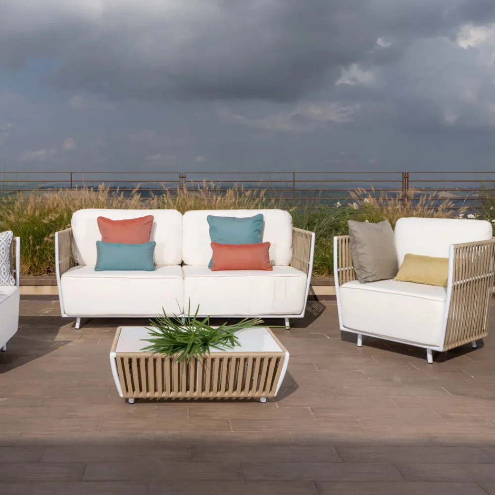 Viadurini in the Garden Garten Lounge Set-Gartenlounge aus weißem Aluminium und Stoff - Eugene