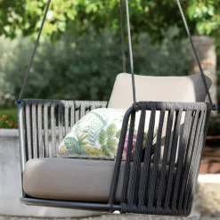 Viadurini in the Garden Gartenideen-Gartenschaukel aus Stahl mit Seilen und Kissen inklusive Made in Italy - Bronn