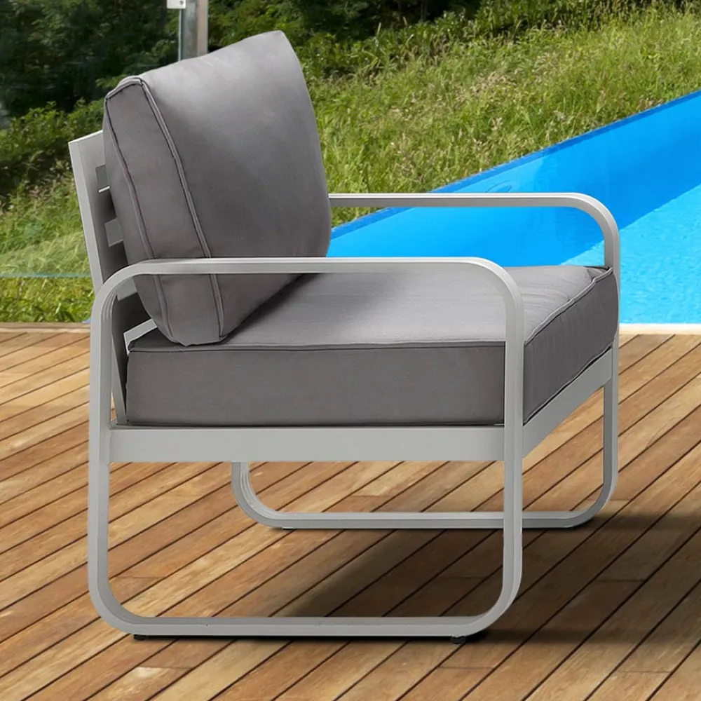 Viadurini in the Garden Metallsessel-Gartensessel aus matt elfenbeinweißem Aluminium und grauen Kissen – Avoir