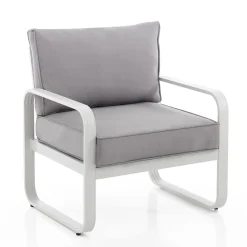 Viadurini in the Garden Metallsessel-Gartensessel aus matt elfenbeinweißem Aluminium und grauen Kissen – Avoir