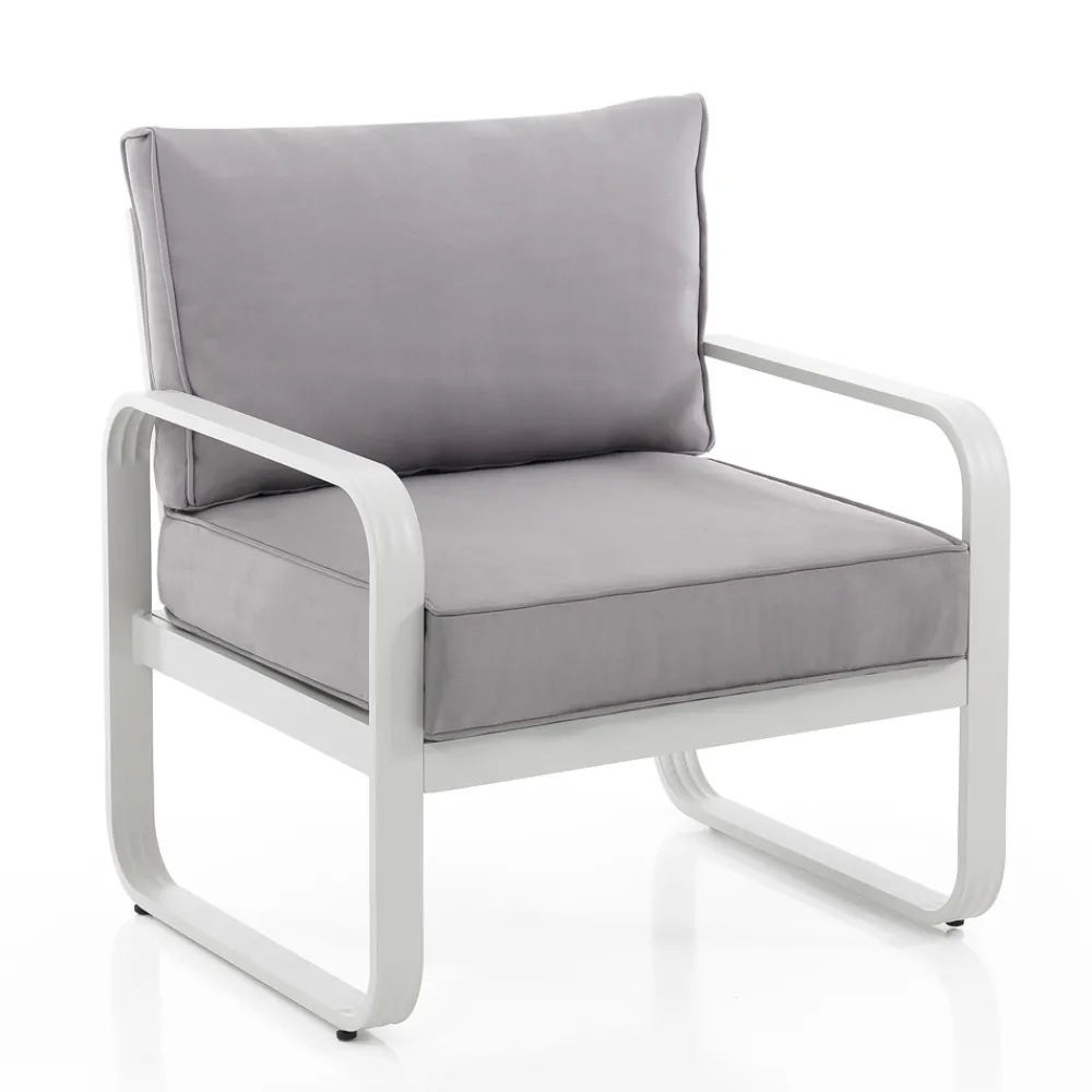 Viadurini in the Garden Metallsessel-Gartensessel aus matt elfenbeinweißem Aluminium und grauen Kissen – Avoir