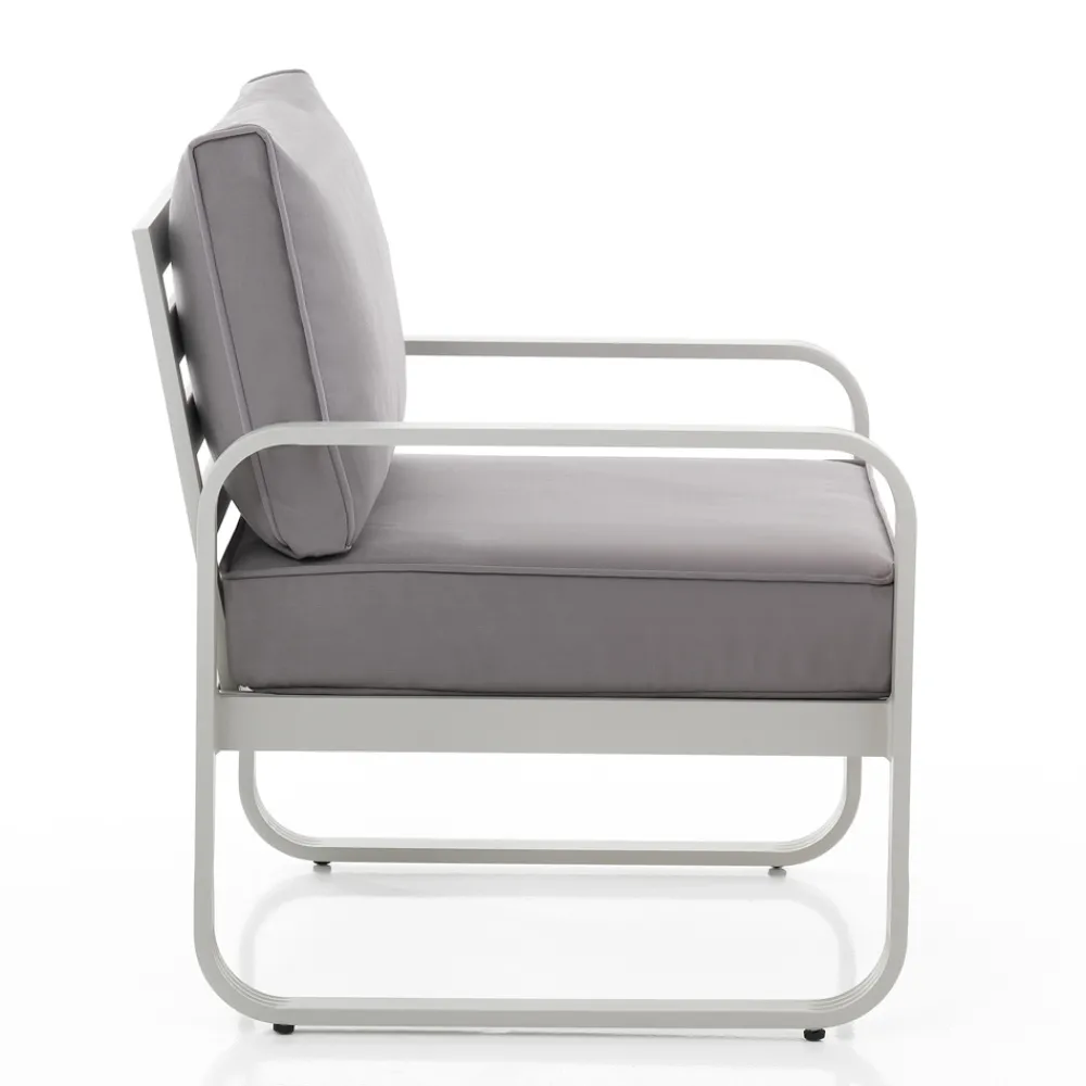 Viadurini in the Garden Metallsessel-Gartensessel aus matt elfenbeinweißem Aluminium und grauen Kissen – Avoir