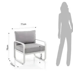 Viadurini in the Garden Metallsessel-Gartensessel aus matt elfenbeinweißem Aluminium und grauen Kissen – Avoir