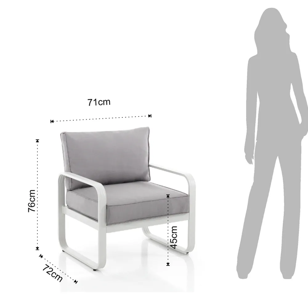 Viadurini in the Garden Metallsessel-Gartensessel aus matt elfenbeinweißem Aluminium und grauen Kissen – Avoir