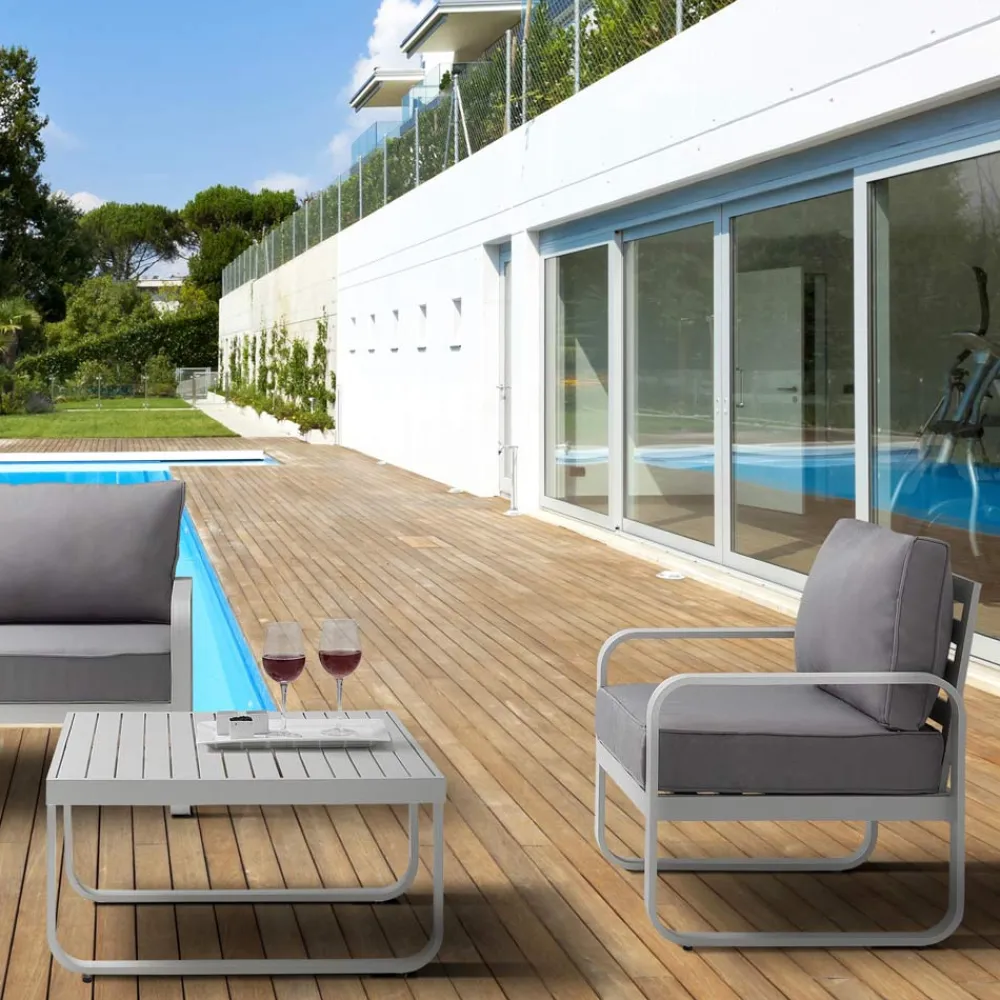 Viadurini in the Garden Metallsessel-Gartensessel aus matt elfenbeinweißem Aluminium und grauen Kissen – Avoir