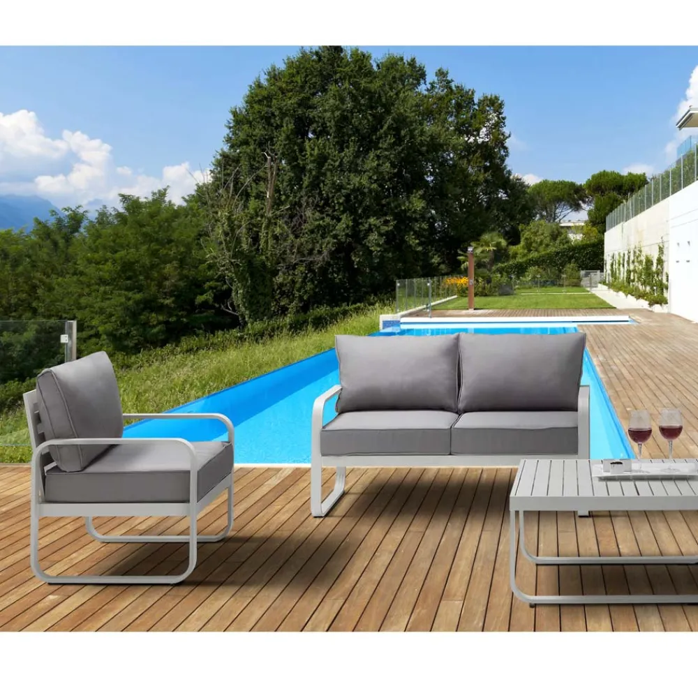 Viadurini in the Garden Metallsessel-Gartensessel aus matt elfenbeinweißem Aluminium und grauen Kissen – Avoir