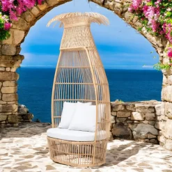 Viadurini in the Garden Sessel Rattan-Gartensessel aus Polyrattan-Geflecht mit cremefarbenem Kissen - Anteia