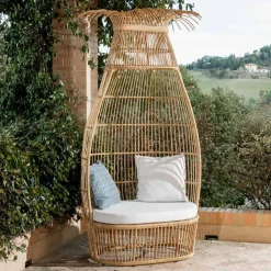 Viadurini in the Garden Sessel Rattan-Gartensessel aus Polyrattan-Geflecht mit cremefarbenem Kissen - Anteia