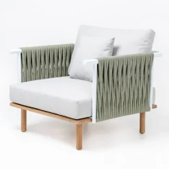 Viadurini in the Garden Holzsessel-Gartensessel aus Teakholz, Seilgeflecht und Kissen - Bellatrix