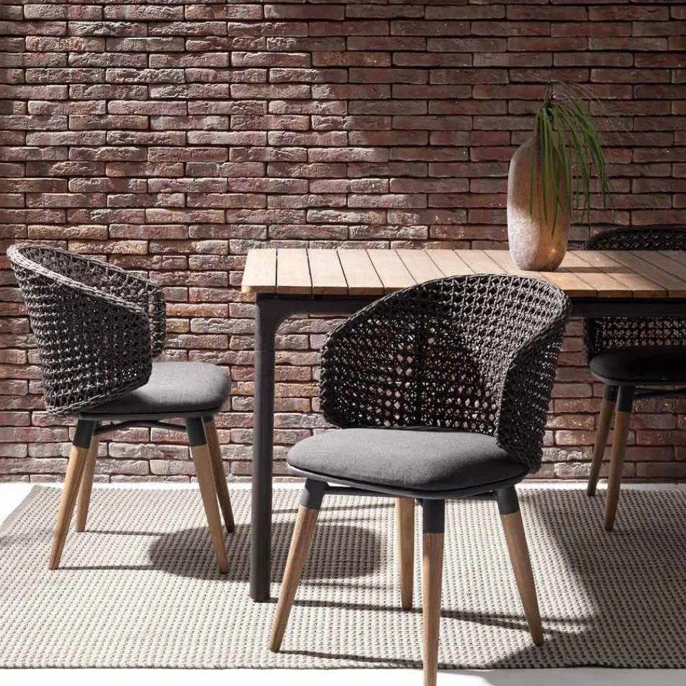 Viadurini in the Garden Holzsessel-Gartensessel mit Teakbeinen und Stoffsitz, Homemotion - Chantall