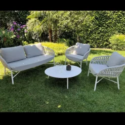 Viadurini in the Garden Gartensofas-Gartensofa aus Aluminium, Seil und Marsala oder weißem Stoff - Brise