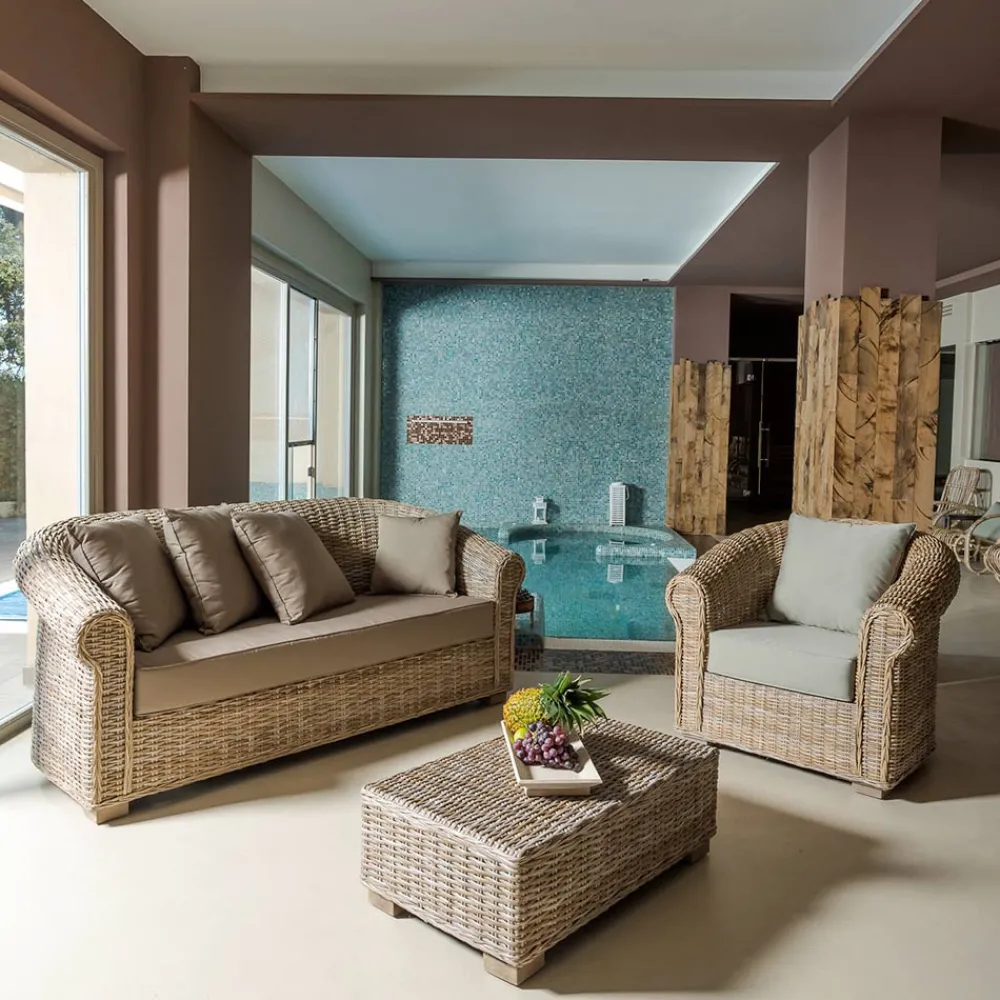 Viadurini in the Garden Gartensofas-Gartensofa aus natürlicher Kubù-Faser mit Kissen - Isildur