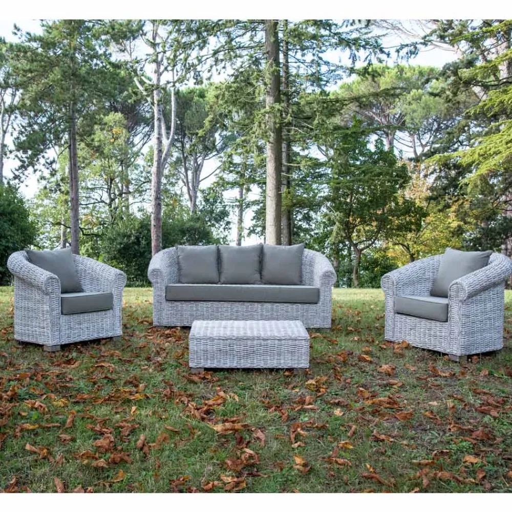 Viadurini in the Garden Gartensofas-Gartensofa aus natürlicher Kubù-Faser mit Kissen - Isildur