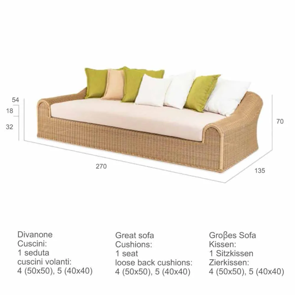 Viadurini in the Garden Gartensofas-Gartensofa groß handgeflochten in modernem Design Cooper