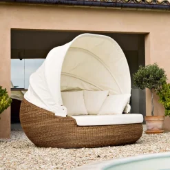 Viadurini in the Garden Sonnenliegen-Garten-Sonnenliege mit Polyrattan-Baldachin - Colin