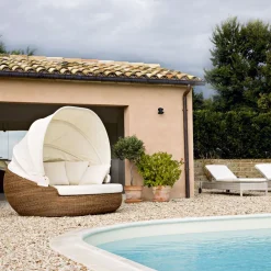 Viadurini in the Garden Sonnenliegen-Garten-Sonnenliege mit Polyrattan-Baldachin - Colin