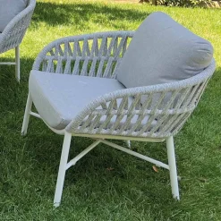 Viadurini in the Garden Metallsessel-Gartenstuhl aus Aluminium, Seil und Marsala oder weißem Stoff - Brise