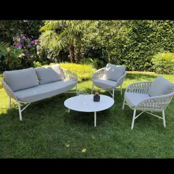 Viadurini in the Garden Metallsessel-Gartenstuhl aus Aluminium, Seil und Marsala oder weißem Stoff - Brise