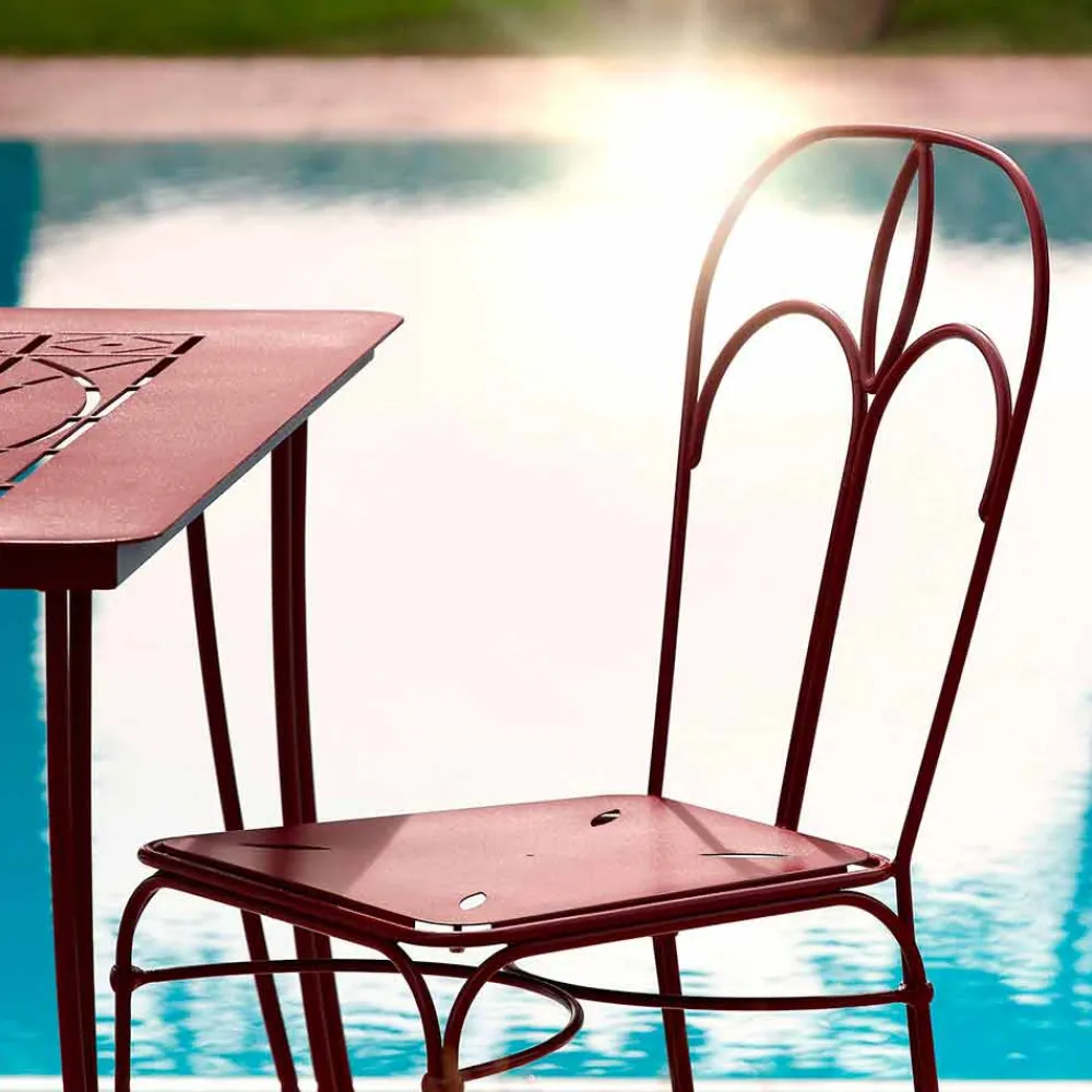 Viadurini in the Garden Gartenstühle Metall-Gartenstuhl aus rotem Eisen mit Kissen Made in Italy, 2 Stück - Achat