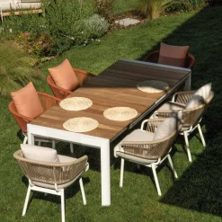 Viadurini in the Garden Metallsessel-Gartenstuhl mit Aluminiumrahmen und Seilen mit Kissen - Zelt