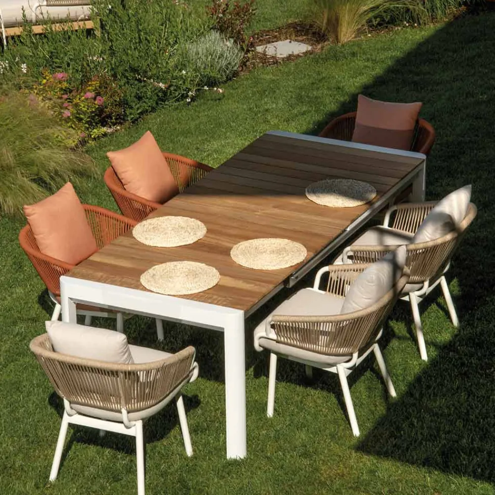 Viadurini in the Garden Metallsessel-Gartenstuhl mit Aluminiumrahmen und Seilen mit Kissen - Zelt