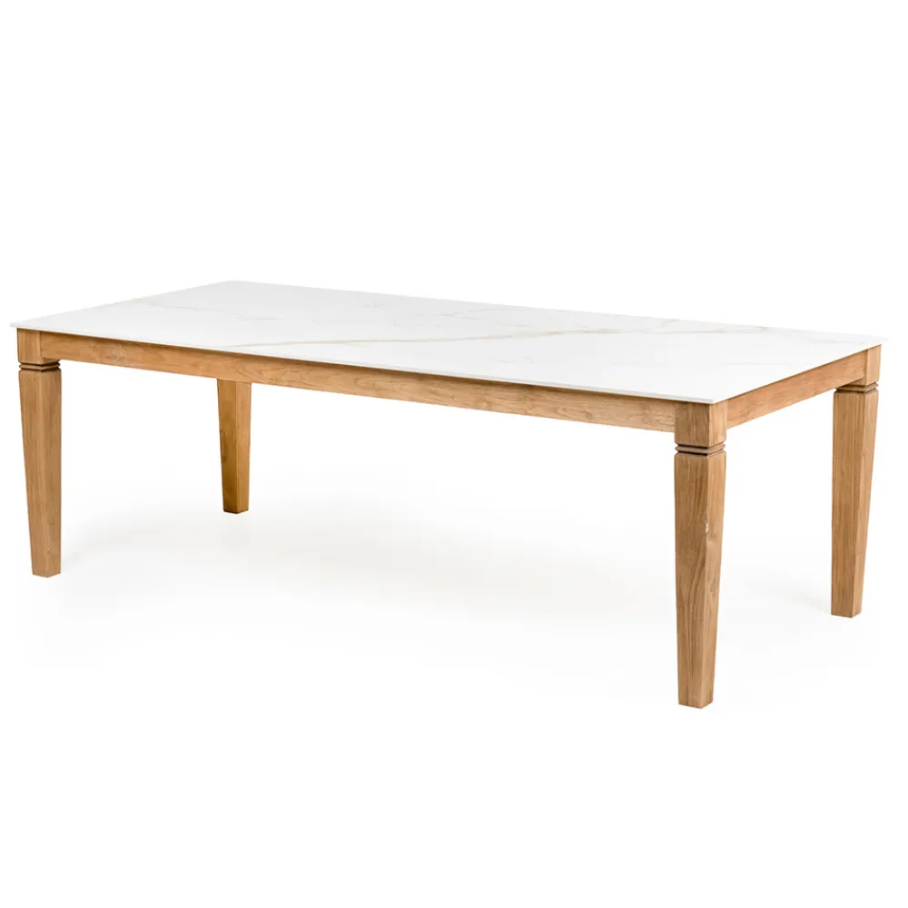 Viadurini in the Garden Gartentische Fest-Gartentisch aus natürlichem Teakholz und Keramikplatte - Artes