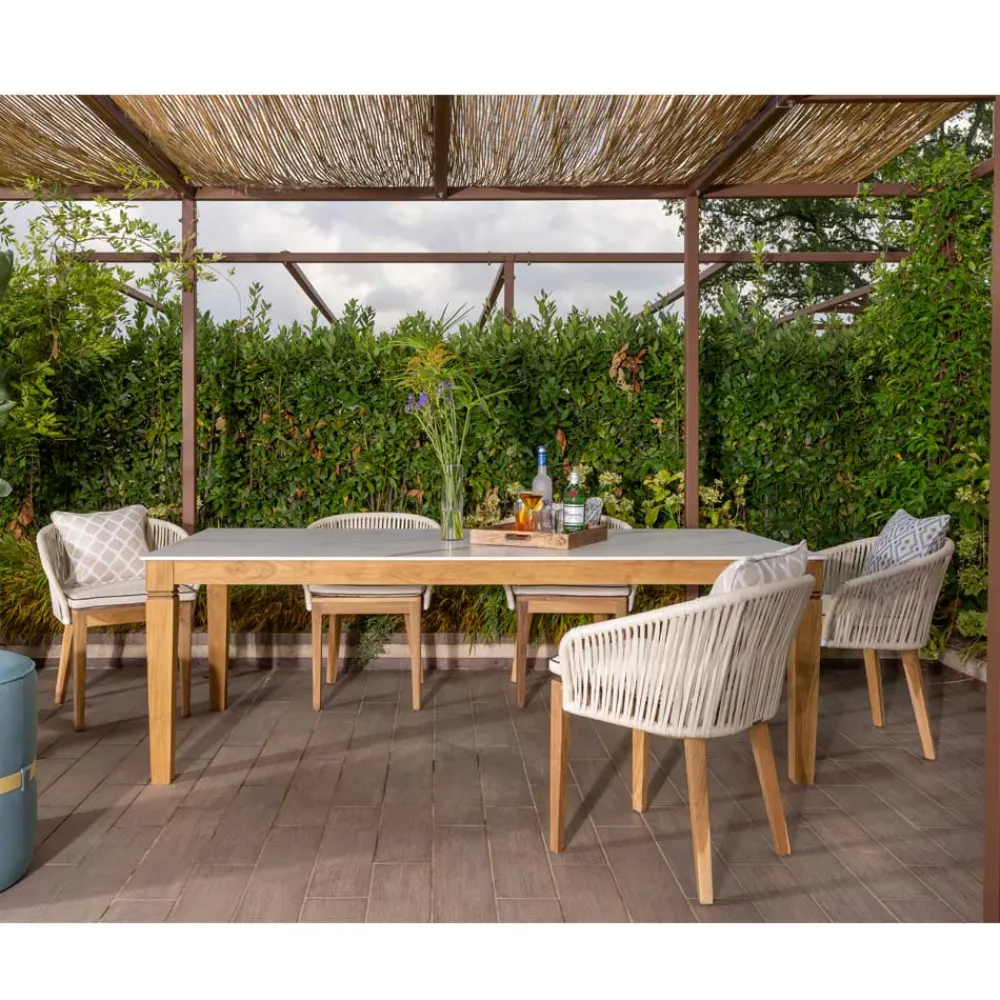 Viadurini in the Garden Gartentische Fest-Gartentisch aus natürlichem Teakholz und Keramikplatte - Artes