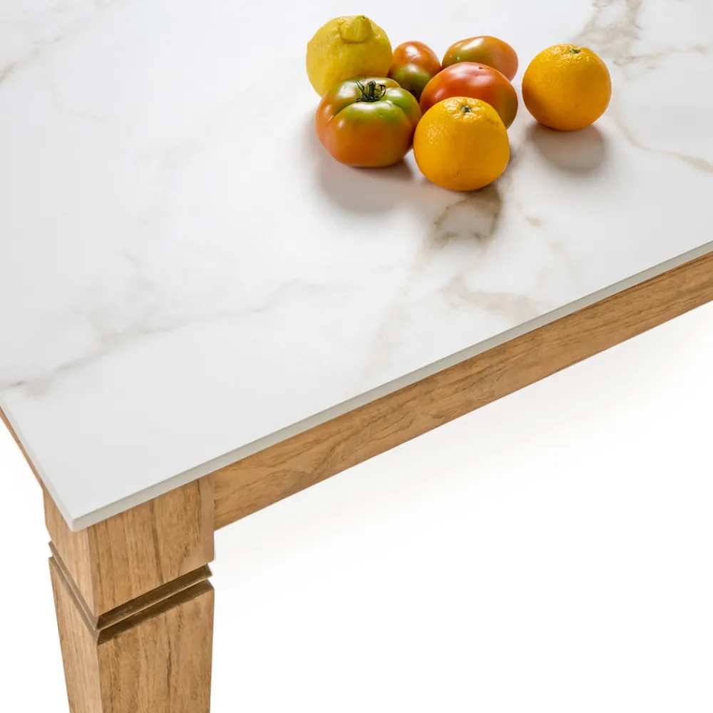 Viadurini in the Garden Gartentische Fest-Gartentisch aus natürlichem Teakholz und Keramikplatte - Artes