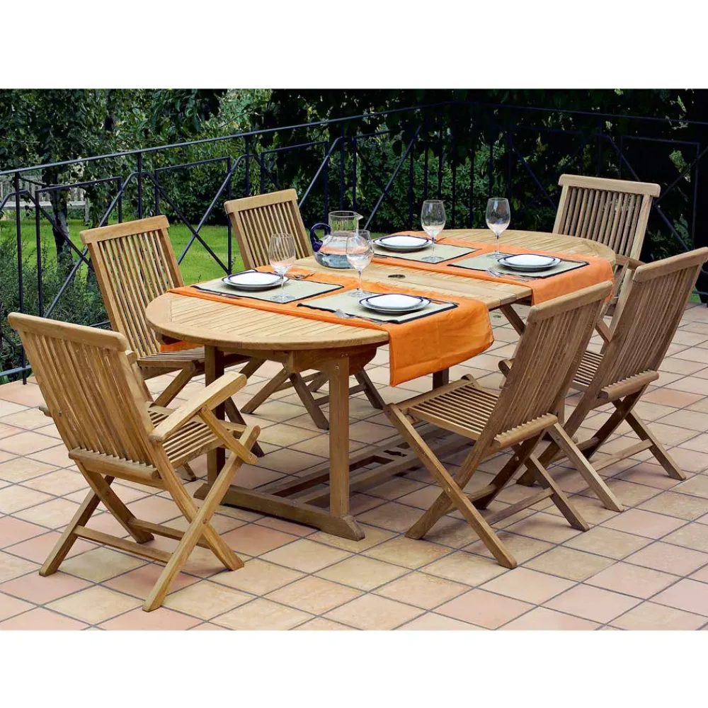 Viadurini in the Garden Gartentische Aus Teakholz-Gartentisch mit 2 Sesseln und 4 Teakholzstühlen - Yggdrasil