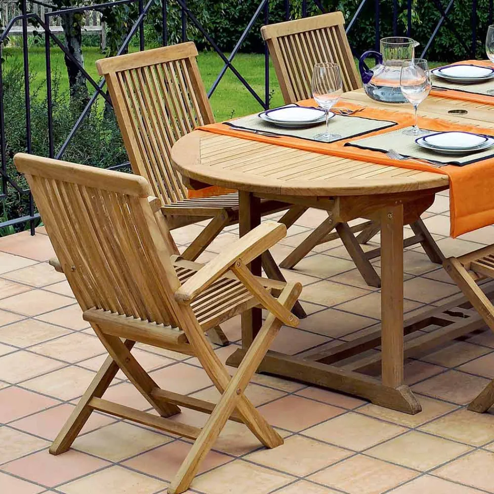 Viadurini in the Garden Gartentische Aus Teakholz-Gartentisch mit 2 Sesseln und 4 Teakholzstühlen - Yggdrasil