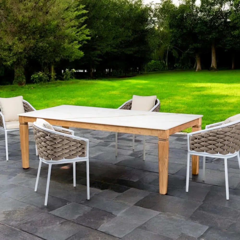 Viadurini in the Garden Gartentische Aus Teakholz-Gartentisch mit 4 Stühlen aus Aluminium und Flechten - Artes