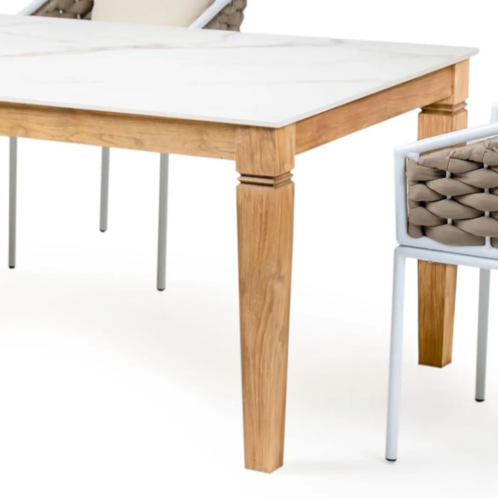 Viadurini in the Garden Gartentische Aus Teakholz-Gartentisch mit 4 Stühlen aus Aluminium und Flechten - Artes